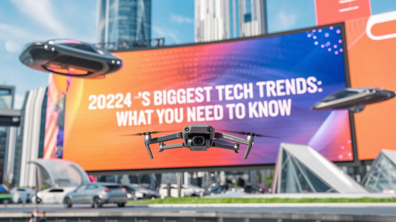 a drone flying over a large billboard